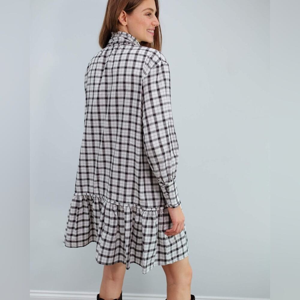NWOT MUNTHE Tie-neck Ruffled Checked Cotton Dress - Picture 5 of 12